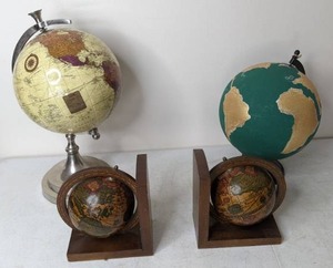 lot 32 image: Set of (2) Globes & Pair of Globe Book Ends