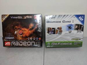 lot 153 image: VisionTek XGE ATI Radeon X1950 Pro and PNY NVIDIA GeForce 6200 AGP Graphics Cards