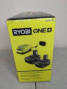 lot 18 image: Ryobi PSK006 ONE 18V Lithium-Ion 4.0 Ah Battery (2-Pack) & Charger Kit
