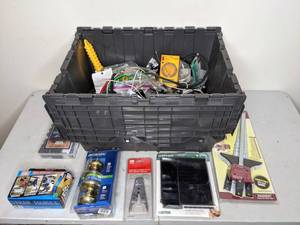lot 144 image: Miscellaneous Handyman Lot - Doorknobs, FeltsBumpers, Cable Stripper, Saw Guide, Bungee Cords, Multimeter, and more