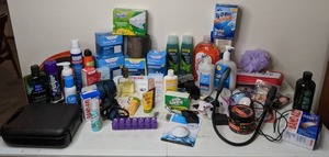 lot 76 image: Bathroom Items Soap, First Aid, Wahl Hair Trimmer, Blow Dryer and More