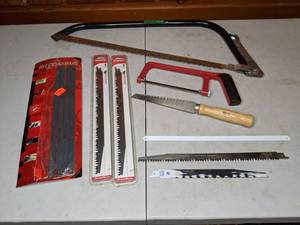 lot 182 image: Lot of Craftsman Bow Saw, 2 Small Hand Saws and Several Saw Blades