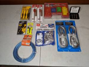 lot 189 image: Mixed Lot of New in Package Hardware Drill Bits, Wire, Cable and More