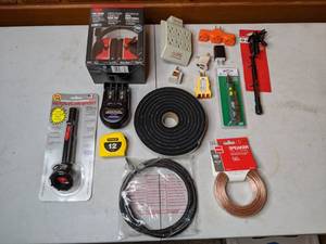 lot 191 image: Mixed Lot of Hardware (Many Items New) Speaker Wire, Quick-Flow Spout, 3M Ear Muffs & More
