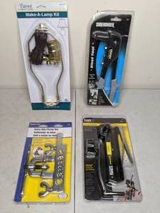 lot 175 image: Lot of 4 New Items Lamp Kit, Rivet Tool, Cable Cutter, Flaring Tool