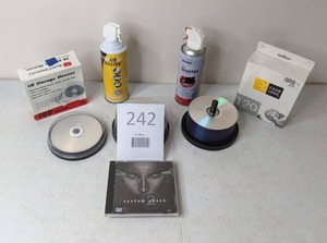 lot 242 image: Blank CD-Rs & CD Storage Sleeves, 2 Cans of Air Duster and More