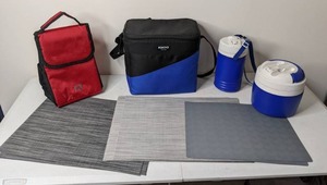 lot 251 image: Food & Drink Lot with 3 Igloo Personal Coolers, Insulated Lunch Bag and Placemats