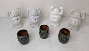 lot 229 image: Set of (4) Ceramic Buddha Tiki Mugs and (3) Teacups