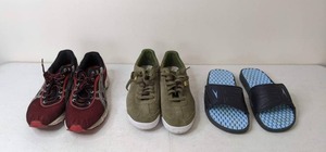 lot 219 image: Lot of 3 Mens Size 9 Shoes Asics, Puma, and Speedo