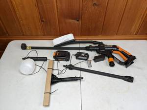 lot 335 image: Worx HydroShot Portable Power Cleaner and Accessories