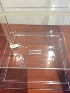 Glass display case with lock