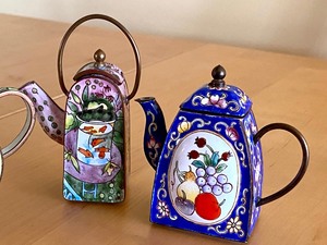 lot 13 image: Three Collectible Enamel Miniature Teapots