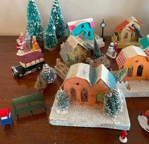 lot 99 image: Vintage PaperCardboard Christmas Village Houses with Extras