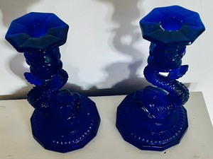 lot 165 image: Cool Cobalt Blue Figural Candle Holders