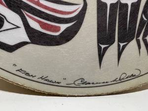 lot 22 image: Pueblo Native American Signed Drum Fish Hawk by Clearance Wells