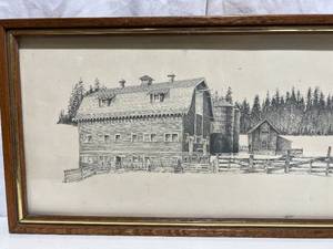 lot 32 image: Old Farm Black and White Drawing