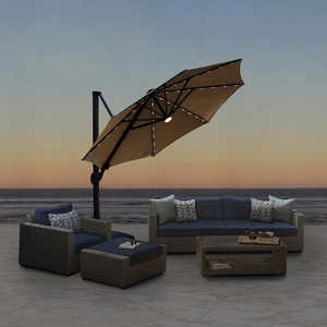 lot 1 image: SunBrella 11 LED Solar Round Cantilever Umbrella - Tan