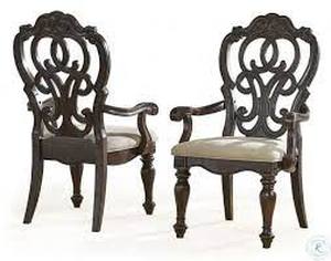 lot 11 image: 4 piece Royale Pecan Arm Chair(2 armed & 2 non) (1 arm needs repair)
