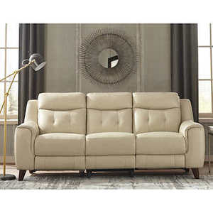 lot 19 image: Campania Leather Power Reclining Sofa with Power Headrests - cord cut