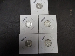 Lot of 5 Mercury Silver Dimes - 36-P, 40-P, 42-P, 43-P and 45-P