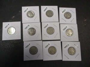 Lot of 10 Buffalo Nickels - Carded and Labeled - 20-S, 20-P, 26-P, 27-P, 27-D, 29-P, 29-S, 35-P, 36-P, 37-P