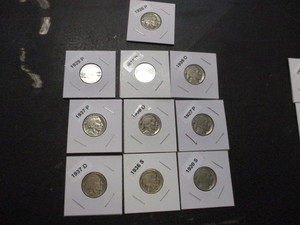 Lot of 10 Buffalo Nickels - Carded and Labeled - 20-S, 26-P, 27-P, 29-P, 35-P, 35-D, 36-s, 36-D, 37-D, 37-P