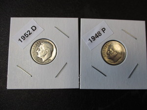 1948-P and 1952-D Roosevelt Silver Dimes