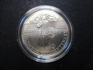 1492-1992-D Christopher Columbus US Silver Dollar 1oz Silver Commemorative in protective, removable capsule