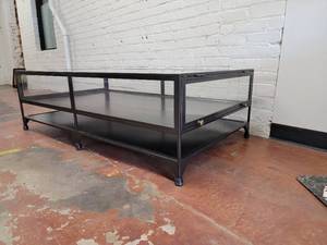 lot 20 image: Contemporary Industrial Frame Glass Coffee Table