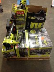 Pallet with  Assorted Ryobi Lawn C are Tools various types models and conditions Customer Returns See Pictures