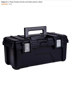 Husky 26 in. Plastic Portable Tool Box, Husky Pliers & Ratchets and Husky, Bostitch & Pittsburg Ratcheting & Regular Wrenches. See Pictures