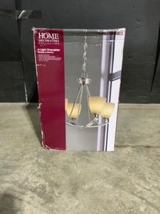Home Decorators Collection Stansbury Collection 22 in. 4-Light Brushed Nickel Chandelier with Etched Hammered Glass Shades. See Pictures
