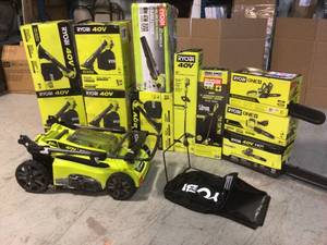 Pallet with assorted Ryobi Outdoor tools various models and conditions see pictures