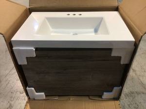 Domaini Larissa 31 in. W x 19 in. D Wall Hung Bath Vanity White Washed Oak with Cultured Marble Vanity Top in White with Sink