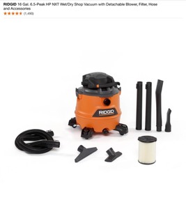 RIDGID 16 Gal. 6.5-Peak HP NXT WetDry Shop Vacuum with Detachable Blower, Filter, Hose and Accessories. See Pictures