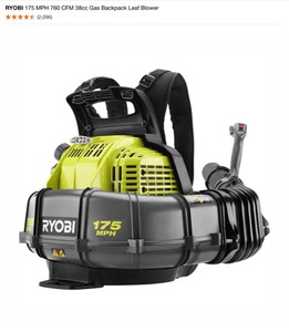 RYOBI 175 MPH 760 CFM 38cc Gas Backpack Leaf Blower. See Pictures