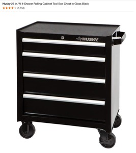 Husky 26 in. W 4-Drawer Tool Chest & 4-Drawer Rolling Cabinet Tool Box in Gloss Black. Various Conditions. See Pictures