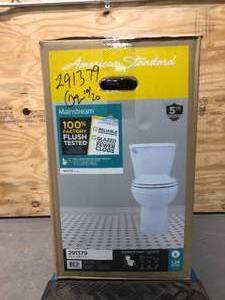 lot 45 image: AMERICAN STANDARD Mainstream White Round Chair Height 2-Piece WaterSense Toilet 12-in Rough-In Size