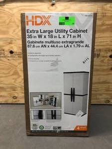 lot 53 image: HDX Plastic Freestanding Garage Cabinet in Gray (35 in. W x 71 in. H x 18 in. D)