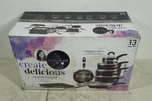 lot 21 image: NEW Rachel Ray Create Delicious 13 Piece Cookware Set