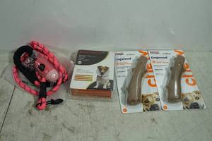 lot 230 image: Dog Chew Toys, Leash, and Inflatable Collar