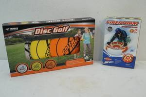 disc golf and snow tube