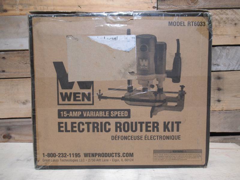 lot 11 image: WEN RT6033 15-Amp Variable Speed Plunge Woodworking Router Kit with Carrying Case and Edge Guide