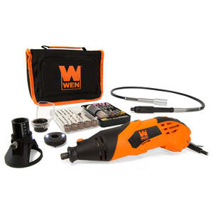 lot 43 image: WEN 23114 1.4-Amp High-Powered Variable Speed Rotary Tool with Cutting Guide, LED Collar, 100 Accessories, Carrying Case and Flex Shaft