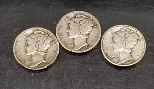 3 US SILVER MERCURY DIMES