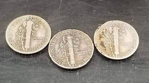 3 US SILVER MERCURY DIMES