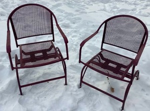 2 Maroon Metal Chairs