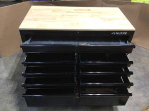 46 in. W x 24.5 in. D 9-Drawer Gloss All Black Deep Tool Chest Mobile Workbench with Hardwood Top by Husky Customer Returns See Pictures