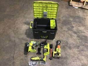 Assorted Ryobi Tools and Link Storage box  Customer Returns See Pictures