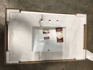 37 in. W Marble Single Sink Vanity Top in Arabescato Venato with White Sink by Home Decorators Collection Customer Returns See Pictures